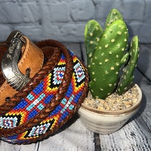 Vintage Brown and Multicolor Beaded Belt